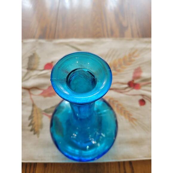 Vintage Blue Glass Decanter Vase, No Stopper, Japan 9-1/4" Tall - Picture 3 of 5